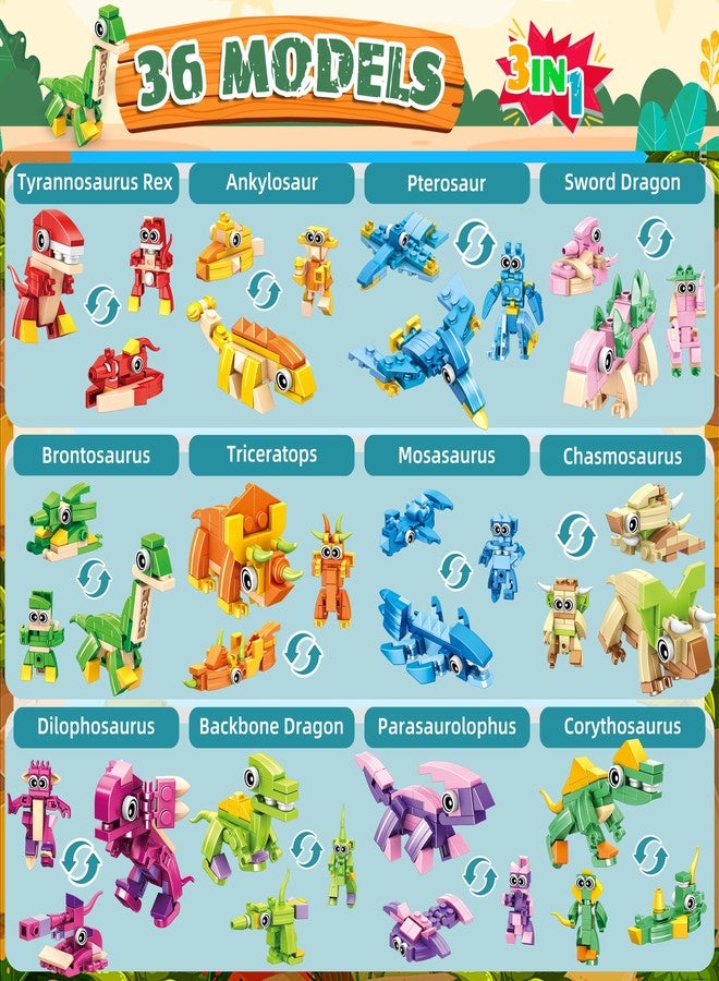 LINAYE 36 Packs Party Favors for Kids - 108 Models Mini Animals Dinosaur Building Blocks Set Toys for Kids Easter Stuffers Fillers Birthday Valentines Day Gifts Classroom Prizes for Boys Girls - Image 2